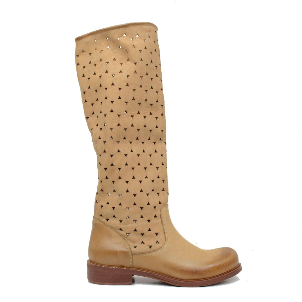 Women's Summer Boots in Perforated Leather Made in Italy - 2
