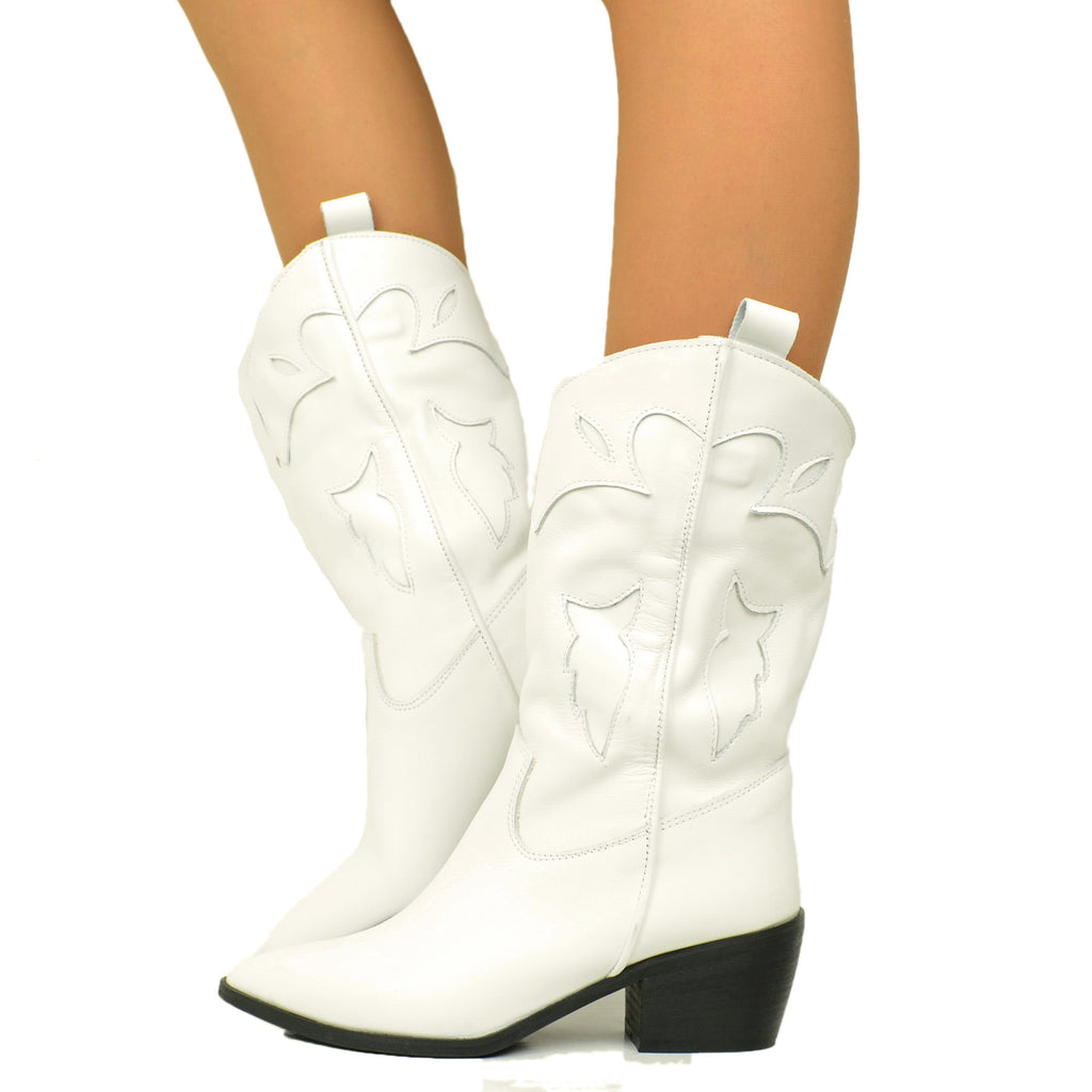 White Leather Texan Boots Made in Italy