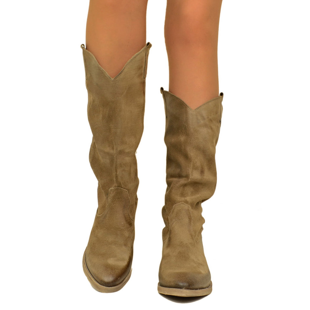 Women's Texan Boots in Taupe Suede Made in Italy - 5