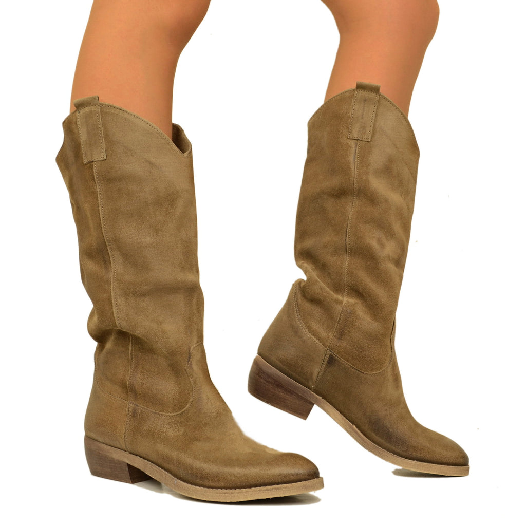 Women's Texan Boots in Taupe Suede Made in Italy - 3