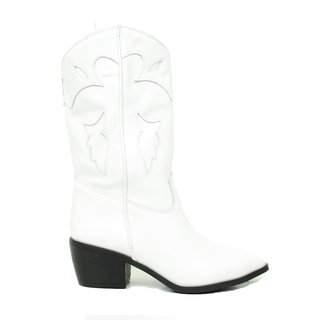 White Leather Texan Boots Made in Italy - 6