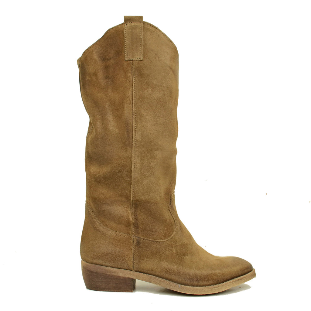 Women's Texan Boots in Taupe Suede Made in Italy - 2