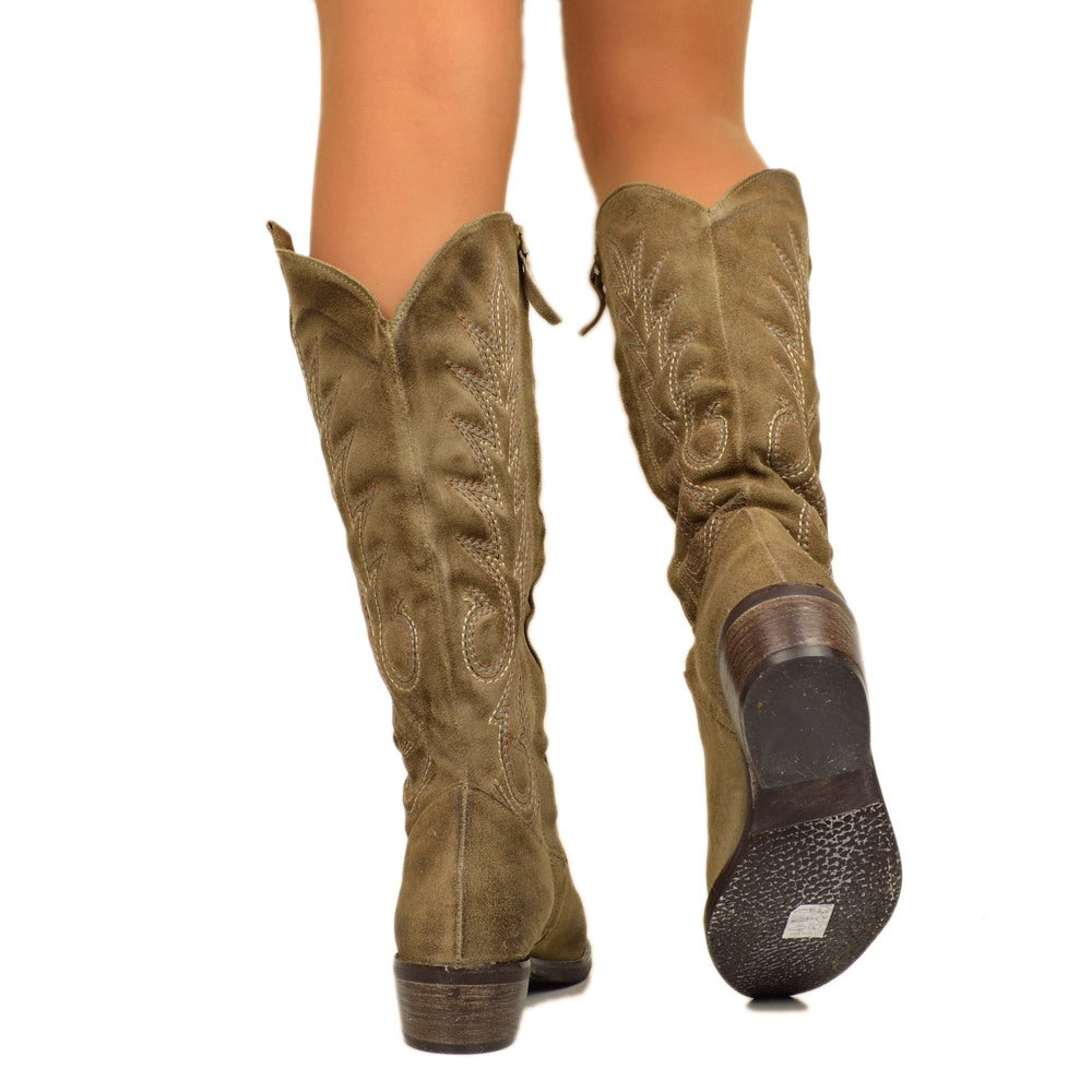 Taupefarbene texanische Damenstiefel aus Wildleder, hergestellt in Italien - 5