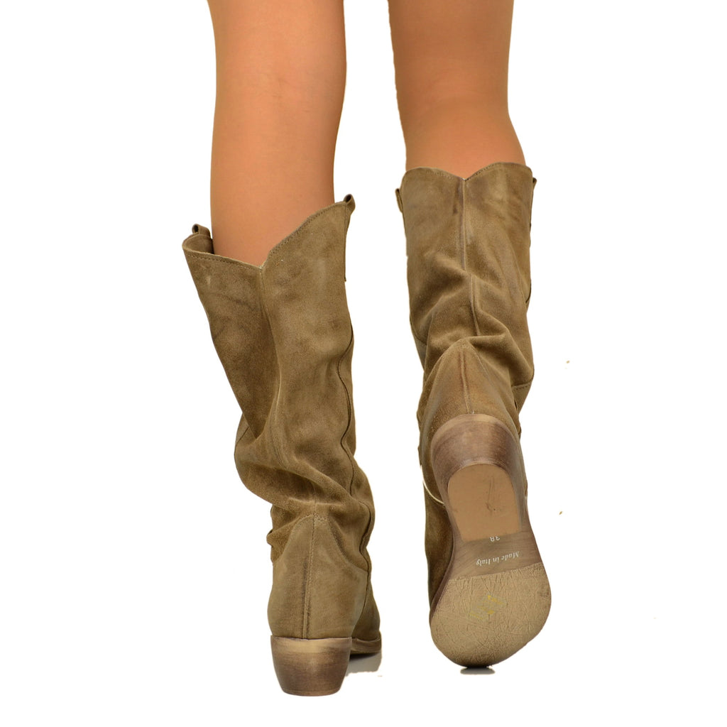 Women's Texan Boots in Taupe Suede Made in Italy - 4