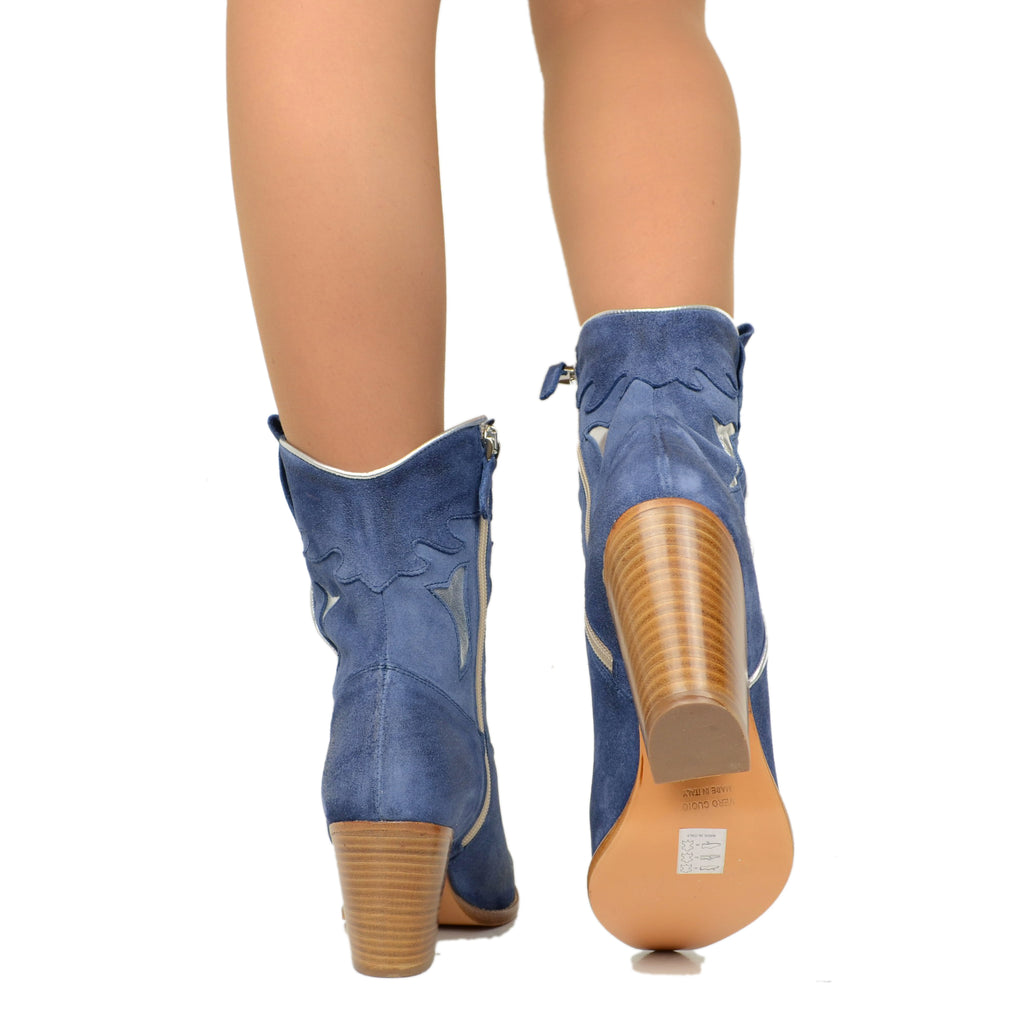 Texanische Damenstiefel aus Air Force Blue-Wildleder mit Reißverschluss - 4