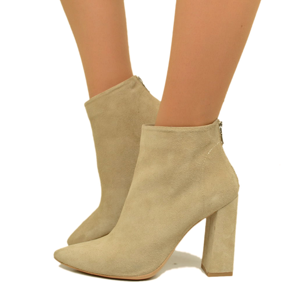 Women's Tall Beige Suede Ankle Boots Made in Italy