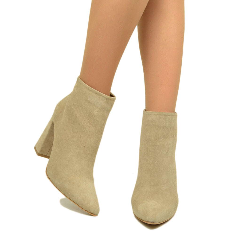 Women's Tall Beige Suede Ankle Boots Made in Italy - 2