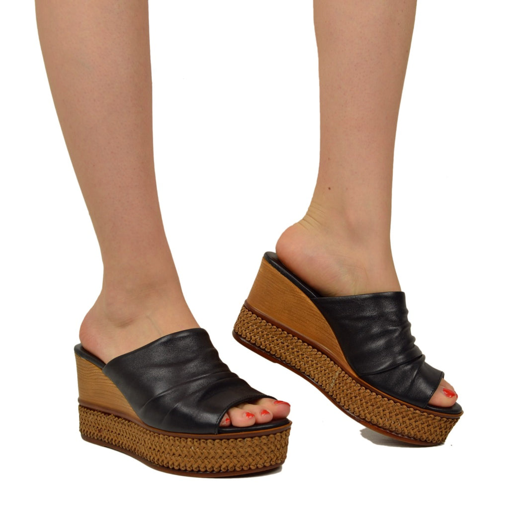 Neri Damen-Wedges aus Leder mit Plateau, hergestellt in Italien - 4